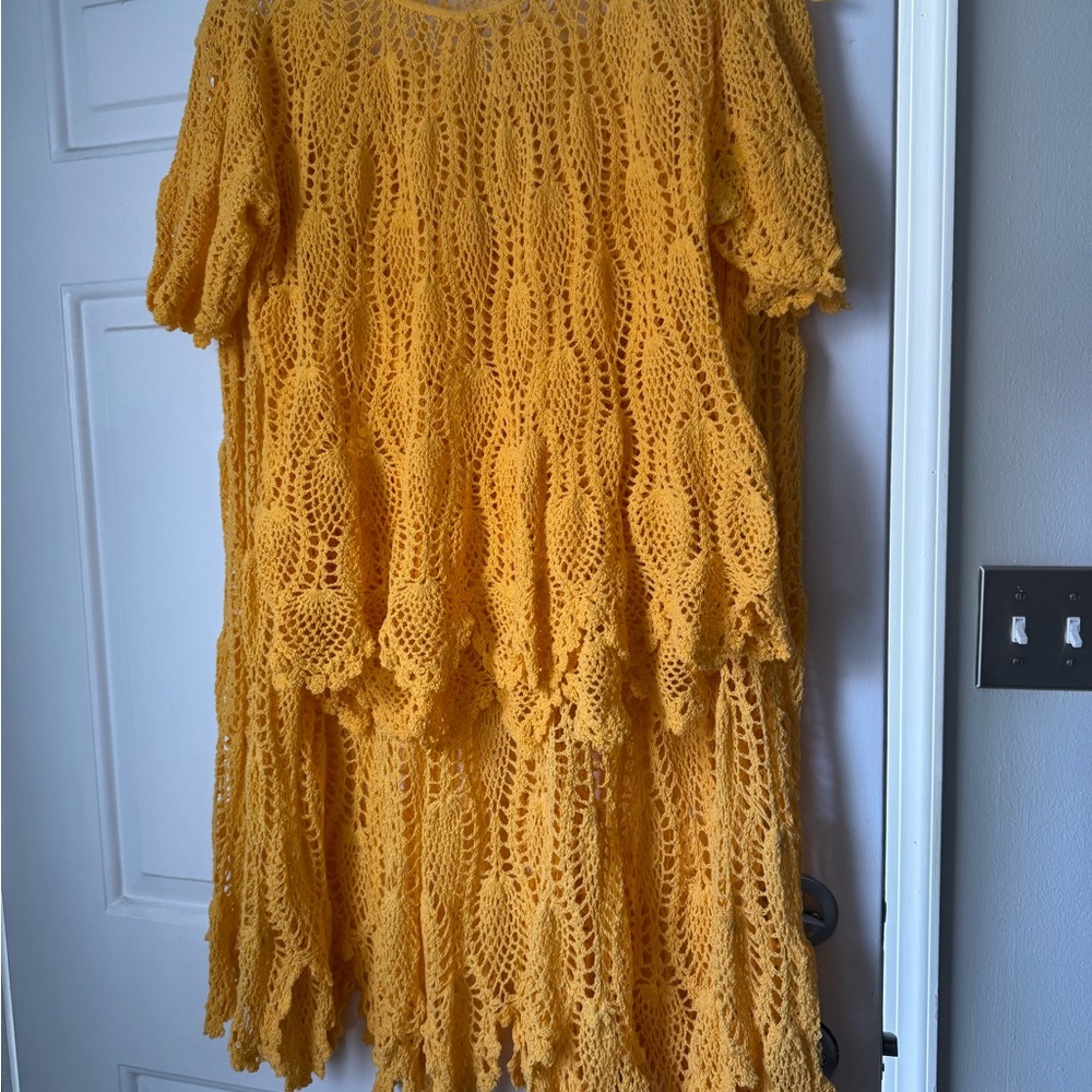 Golden Crochet A-Line Skirt
